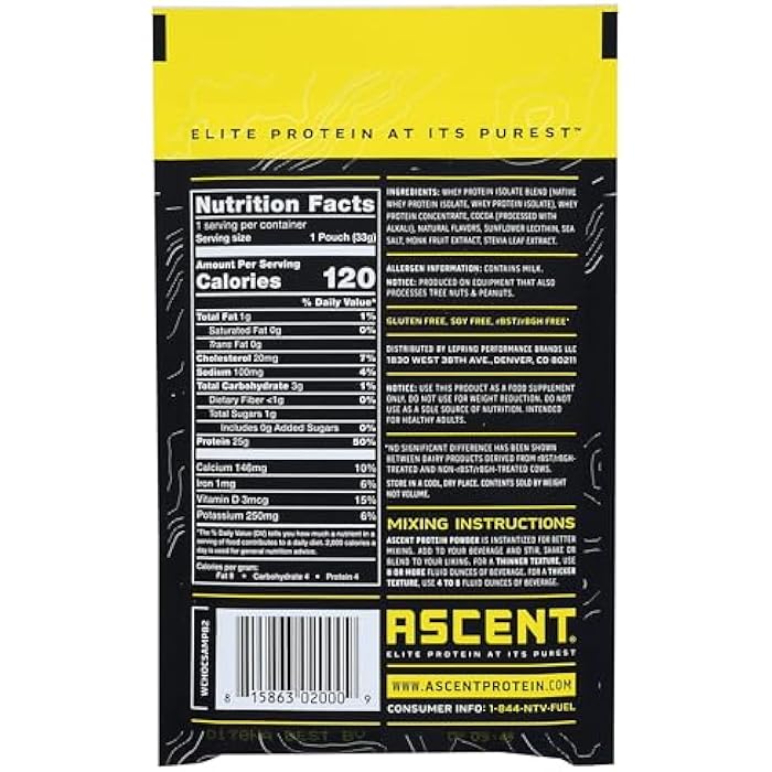 Ascent باقة مسحوق بروتين مصل الحليب بالشوكولاتة من أسنت، 1.16 أونصة - Image 2