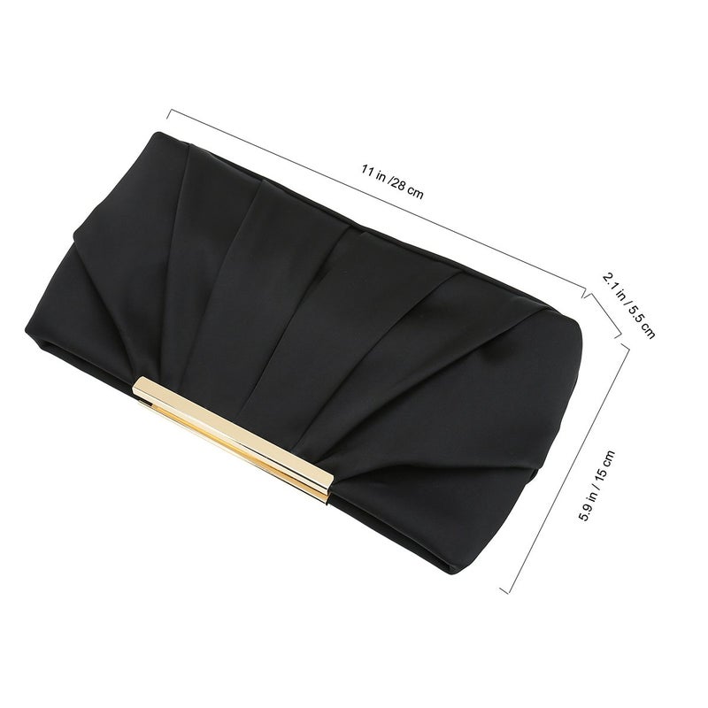CHARMING TAILOR Clutch Evening Bag Elegant Pleated Satin Formal Handbag Simple Classy Purse for Women (Black) - Image 3