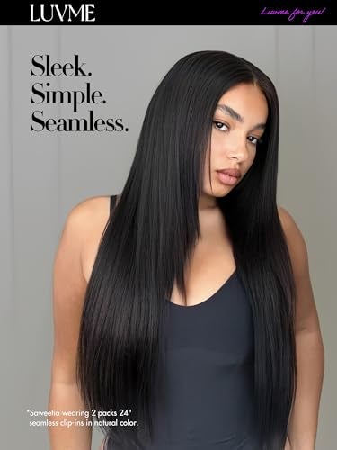 LUVME Silky Straight Seamless Clip in Hair Extensions 2 Pack 220g, 18 Inch Natural Black, 100% Real Remy Human Hair, Soft Full Volume, Easy Clip Ins for Daily Wear, Work, Parties & Weddings - Image 3