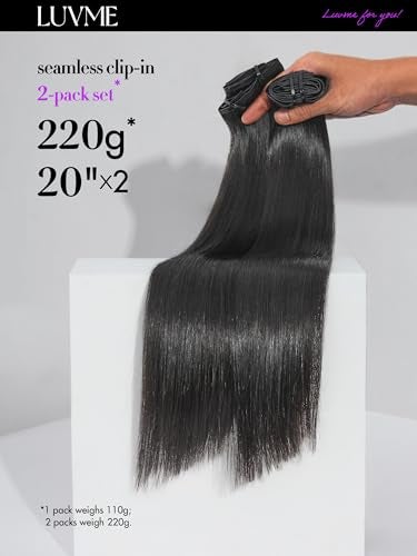 LUVME Silky Straight Seamless Clip in Hair Extensions 2 Pack 220g, 18 Inch Natural Black, 100% Real Remy Human Hair, Soft Full Volume, Easy Clip Ins for Daily Wear, Work, Parties & Weddings - Image 2