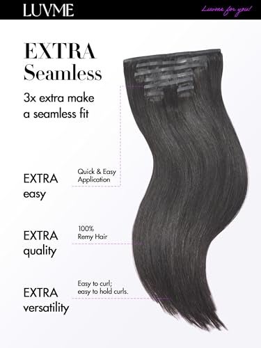LUVME Silky Straight Seamless Clip in Hair Extensions 2 Pack 220g, 18 Inch Natural Black, 100% Real Remy Human Hair, Soft Full Volume, Easy Clip Ins for Daily Wear, Work, Parties & Weddings - Image 5