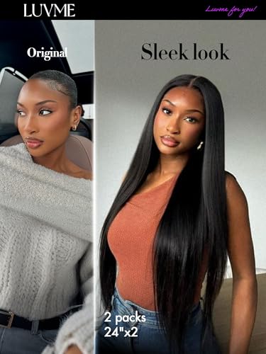 LUVME Silky Straight Seamless Clip in Hair Extensions 2 Pack 220g, 18 Inch Natural Black, 100% Real Remy Human Hair, Soft Full Volume, Easy Clip Ins for Daily Wear, Work, Parties & Weddings - Image 4