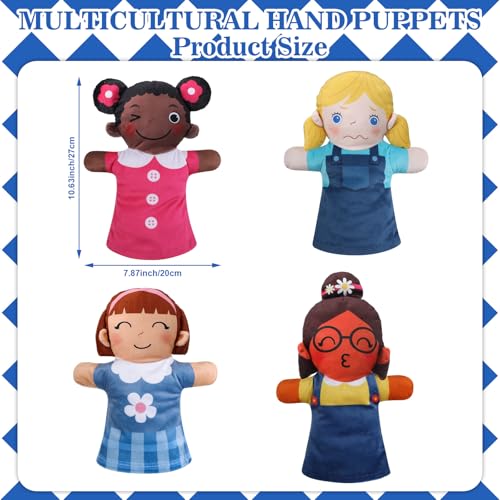 Poen 8 Pcs Hand Puppets Set for Kids Multicultural Hand Puppets Bulk Soft Plush for Toddlers Learning Interaction Suitable for Home Daycare School Classroom Role Play Fantoccini Theater ShowsFeeling - Image 5
