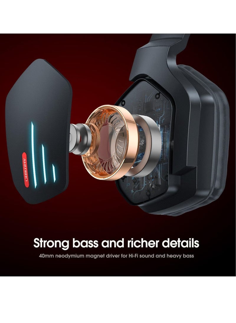 ELTRAZONE B60 Wireless Bluetooth Gaming Headset – Premium Audio, Noise-Canceling Microphone, Comfortable Over-Ear Cushions, RGB LED Lights, Long Battery Life, Compatible with PC, PS4, Xbox, Mobile Gaming – Black  - Image 3