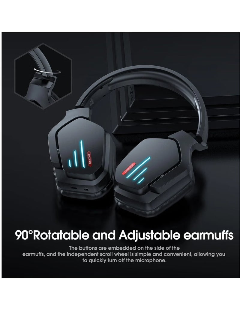 ELTRAZONE B60 Wireless Bluetooth Gaming Headset – Premium Audio, Noise-Canceling Microphone, Comfortable Over-Ear Cushions, RGB LED Lights, Long Battery Life, Compatible with PC, PS4, Xbox, Mobile Gaming – Black  - Image 2