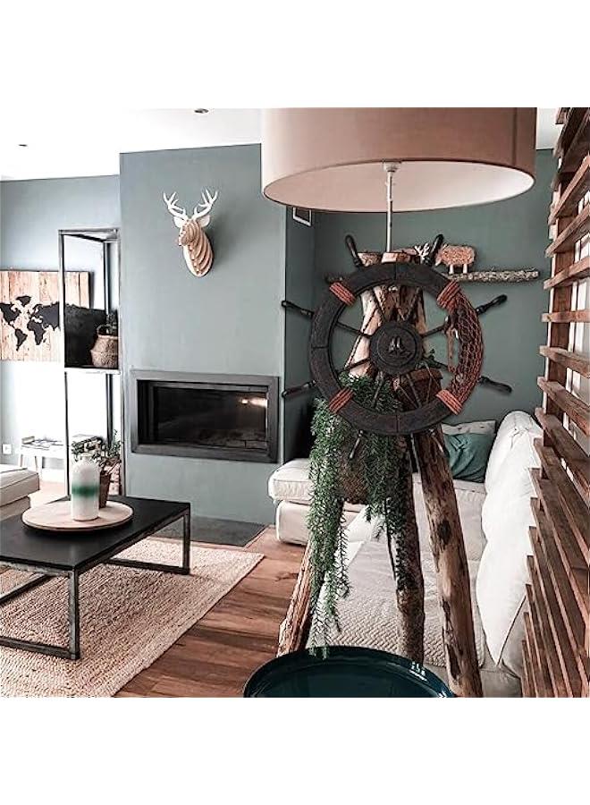 Generic Nautical Wheel Decor 45cm Rustic Boat Steering Wheel Fishing Net Wall Sculpture Mediterranean Captain Rudder Hanging Ornament for Coastal Theme Beach House Decor - Image 3
