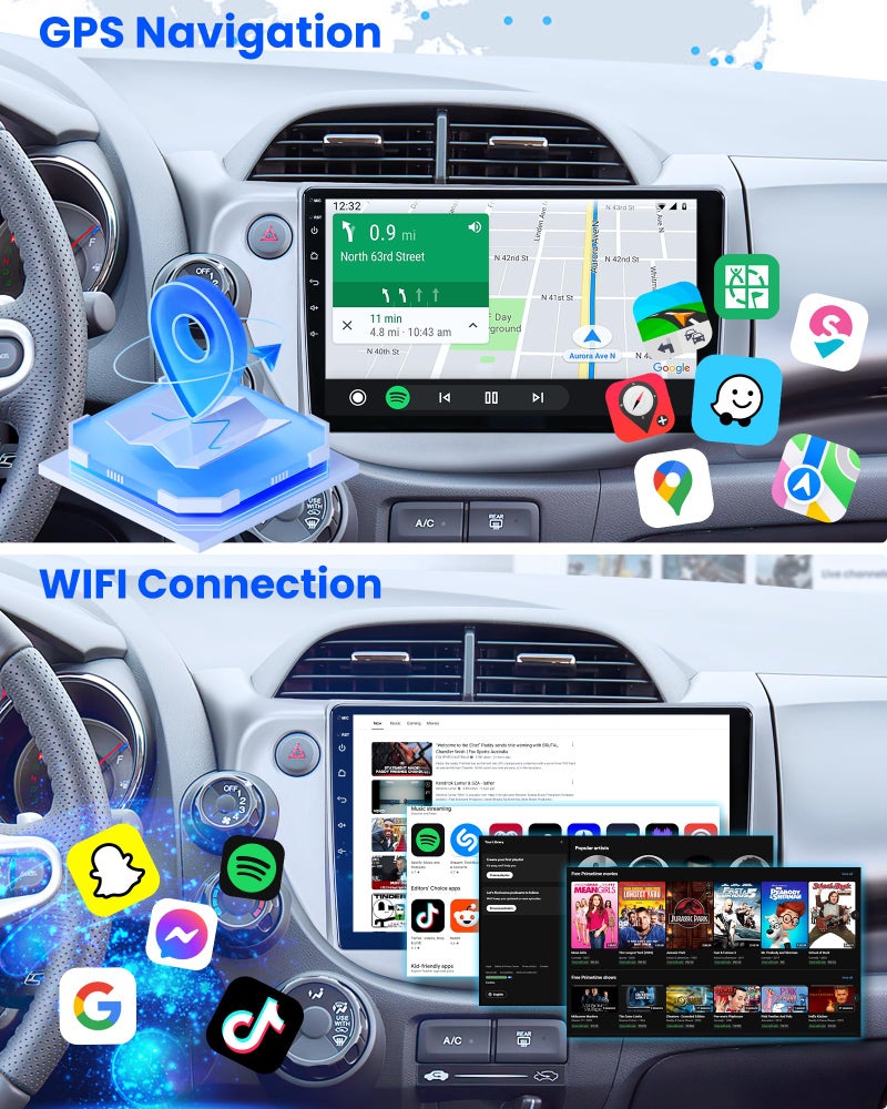 Jufodrca 4 Core Car Radio for Honda Fit 2008-2013: 10" 1280 * 800 HD Touch Screen Stereo with Wireless CarPlay Android Auto Bluetooth 5GWiFi GPS FM SWC Backup Camera - Image 4