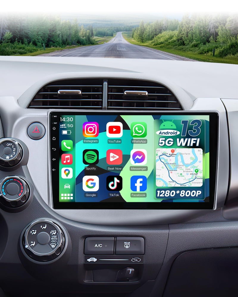 Jufodrca 4 Core Car Radio for Honda Fit 2008-2013: 10" 1280 * 800 HD Touch Screen Stereo with Wireless CarPlay Android Auto Bluetooth 5GWiFi GPS FM SWC Backup Camera - Image 1
