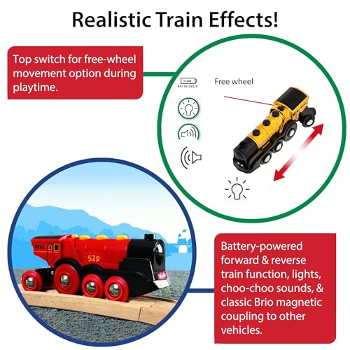 BRIO World Mighty Golden Action Locomotive - Battery Operated Toy Train for Wooden Track - Motorized Train with Lights & Sound - Works with All BRIO Sets - Exciting, Interactive Play - Ages 3 & Up - Image 3