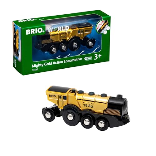 BRIO World Mighty Golden Action Locomotive - Battery Operated Toy Train for Wooden Track - Motorized Train with Lights & Sound - Works with All BRIO Sets - Exciting, Interactive Play - Ages 3 & Up - Image 1