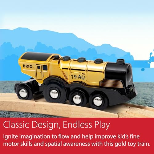 BRIO World Mighty Golden Action Locomotive - Battery Operated Toy Train for Wooden Track - Motorized Train with Lights & Sound - Works with All BRIO Sets - Exciting, Interactive Play - Ages 3 & Up - Image 5