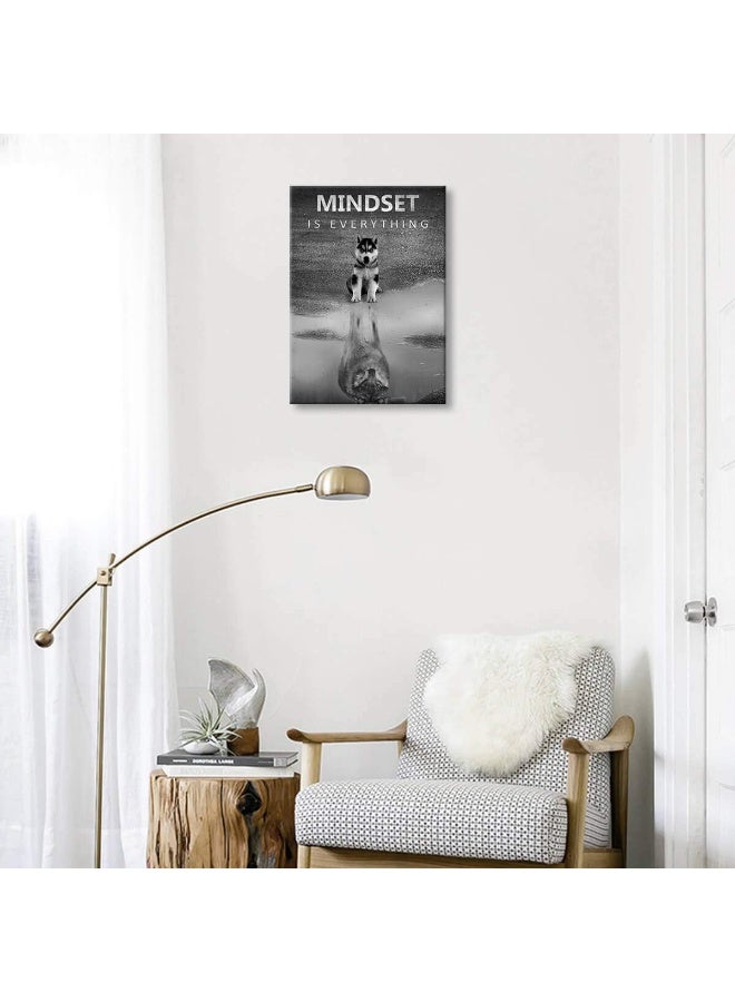 PulsatingFingertip Modern Motivational Wall Art Decor for Bedroom Canvas Wall Art Mindset is Everything Inspirational Wall Art for Office Wolf Motto Artwork Wall Decor Black and White Wall Art Canvas Framed 12x16inch - Image 5