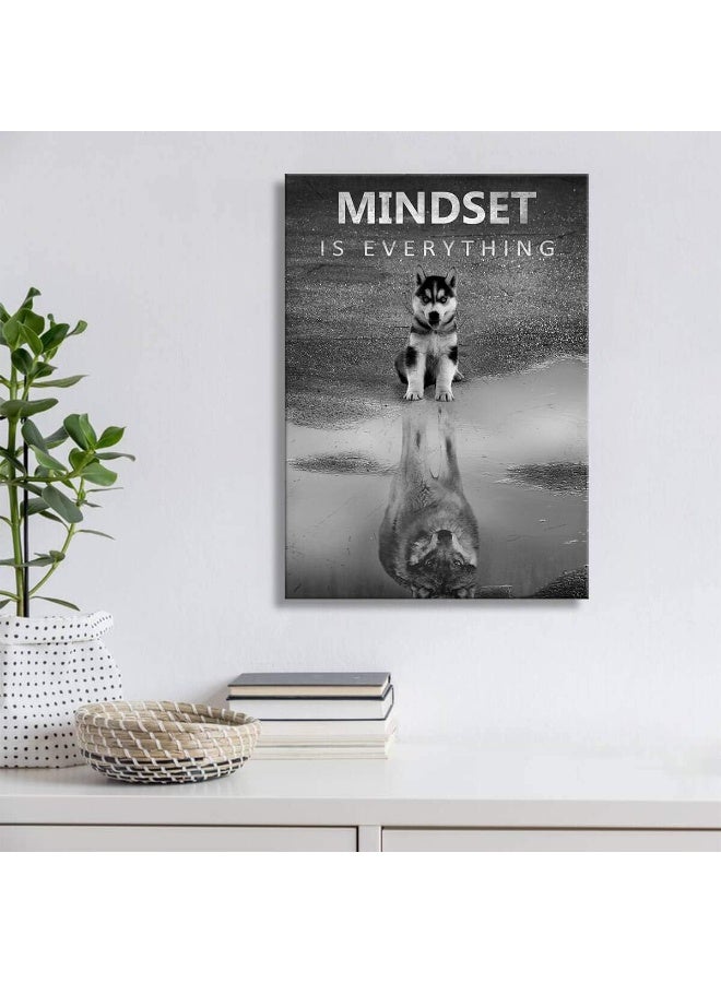 PulsatingFingertip Modern Motivational Wall Art Decor for Bedroom Canvas Wall Art Mindset is Everything Inspirational Wall Art for Office Wolf Motto Artwork Wall Decor Black and White Wall Art Canvas Framed 12x16inch - Image 3