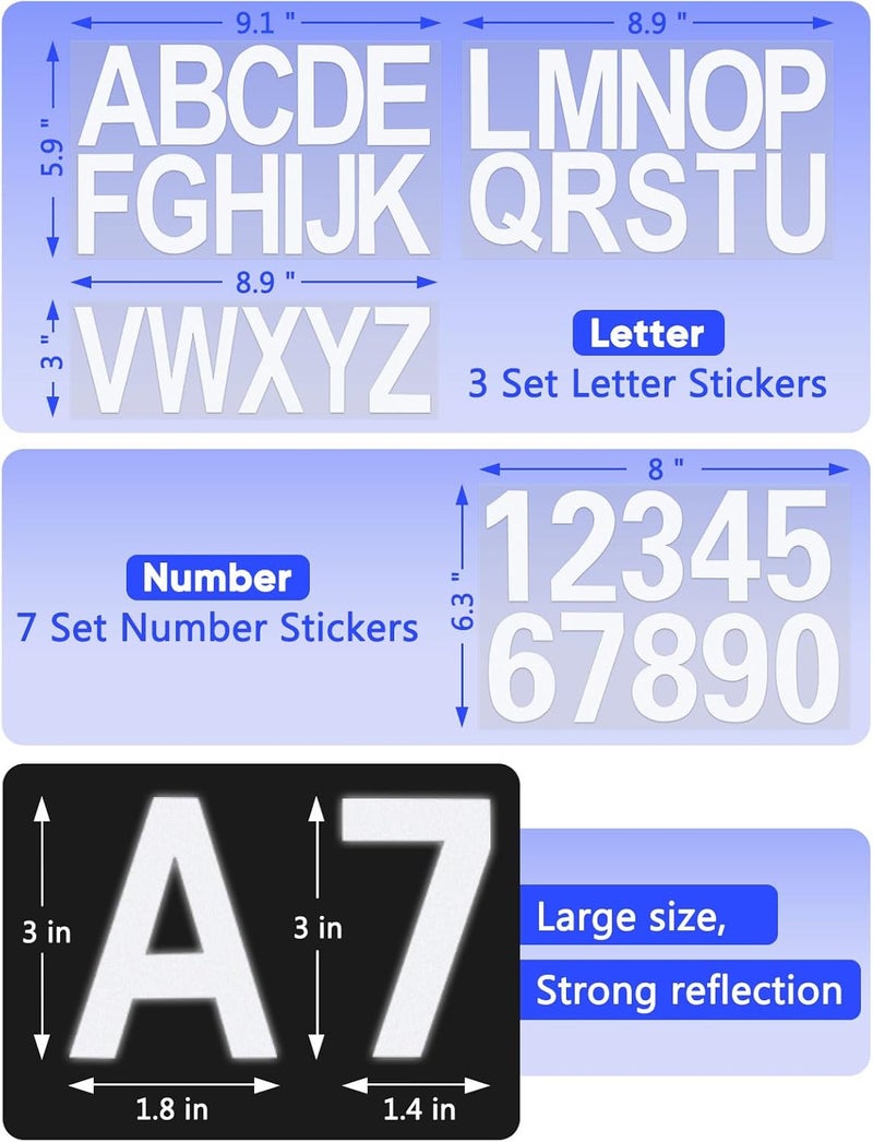 Seloom 148 PCS 3" Reflective Mailbox Numbers Stickers for Outside,White Letter and Number Stickers Address Numbers for Mailbox,Self Adhesive Vinyl Waterproof House Decal for Door Cars Home - Image 2