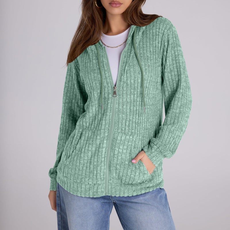 Witsmile Oversized Sweatshirts for Women Full-Zip Hoodie with Pockets Long Sleeve Lightweight Jacket - Image 3