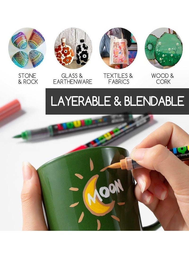 SKYGLORY 12-Color Acrylic Paint Markers with Brush Tip, Water-Based No-Bleed Markers with Automatic Ink Control, Waterproof Acrylic Creative Paint Pens for Rock, Egg, Wood, Fabric, Glass, Non-Toxic DIY Crafts Art Supplies for Kids, Adults and School - Image 4