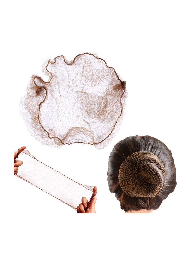 yantaisiyu YANTAISIYU 100 Pcs Hair Net 20 Inch Invisible Elastic Mesh Wig Hairnet for Bun Hair Making Food Service Workes Bulk PackingLight Brown 