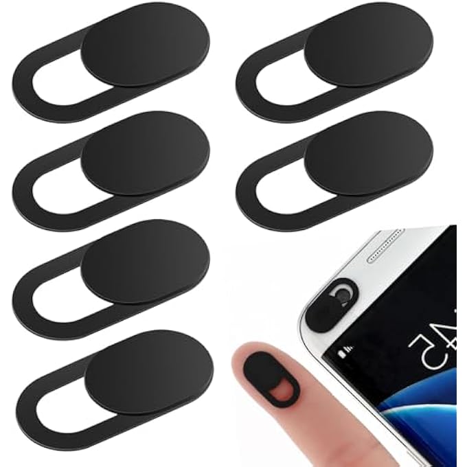 rayihni 6 PACK WEBCAM COVERS, ULTRA THIN CAMERA COVER, BLACK CAMERA BLOCKER SLIDER COVER FOR LAPTOP, TABLET AND SMARTPHONE CAMERAS - Image 1