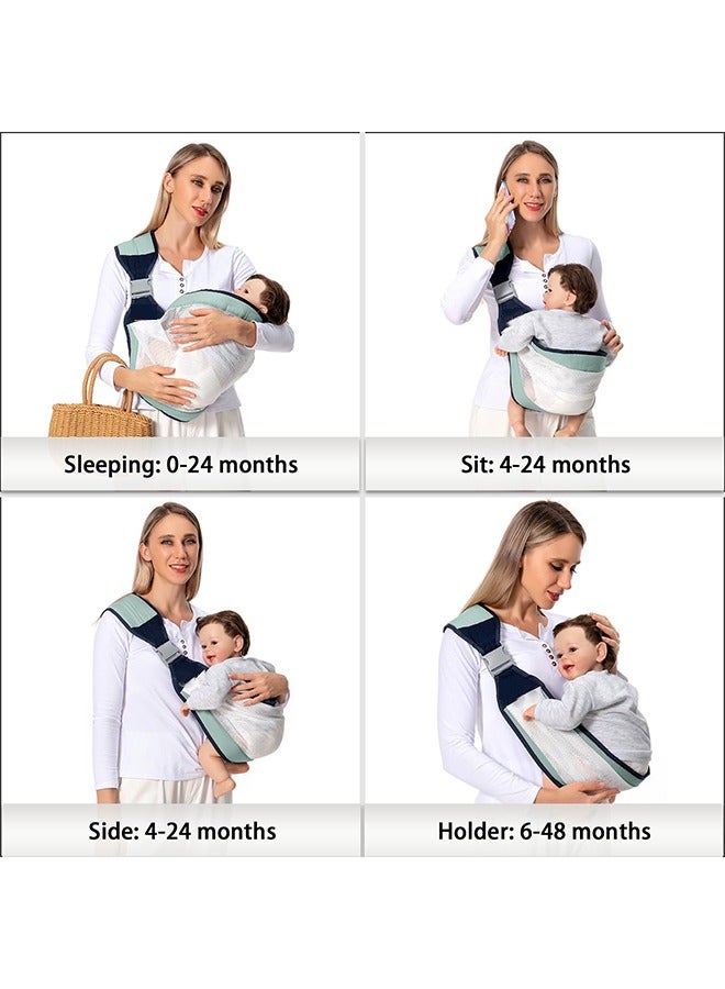 حاملة أطفال مع وشاح - تصميم مريح، قابل للتعديل، تنفس، للأطفال من 0-36 شهراً، مثالية للآباء المشغولين، غطاء للرضاعة ودعماً - Image 3