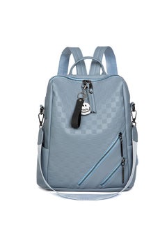 Casual Backpack Large-Capacity Soft Leather Schoolbag Outdoor Travel Backpack Ladies Bag Blue