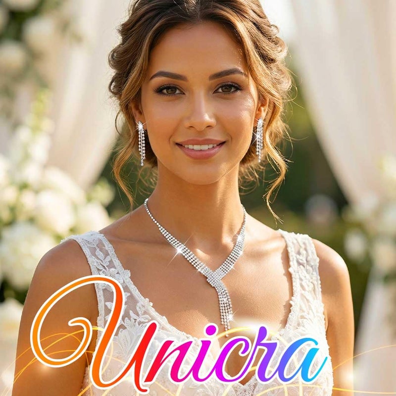 Unicra Silver Necklace Earrings Set Crystal Bridal Wedding Jewelry Sets Rhinestone Choker Necklace for Women and Brides - Image 4