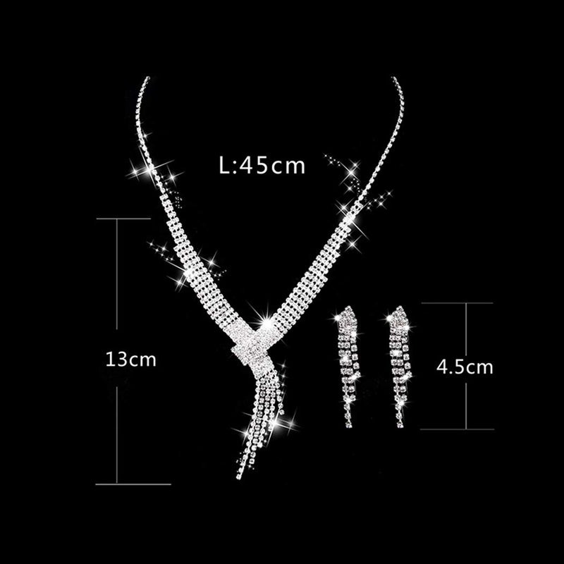 Unicra Silver Necklace Earrings Set Crystal Bridal Wedding Jewelry Sets Rhinestone Choker Necklace for Women and Brides - Image 5