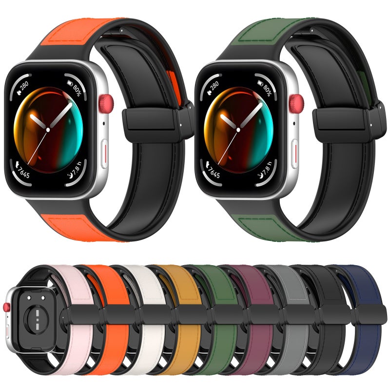 erorex For Huawei Watch Fit 3 Folding Buckle Silicone Fitted Leather Watch Band(Black) - Image 3