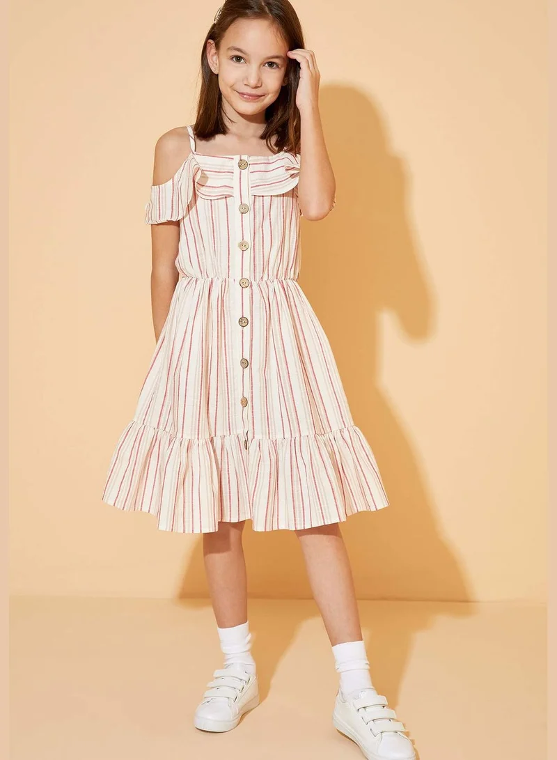 DeFacto Striped Woven Dress With Buttons