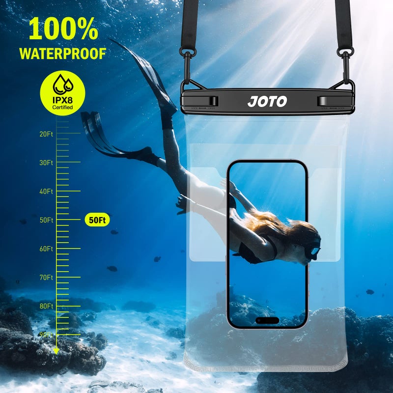 JOTO 2 Pack Large Waterproof Phone Pouch Bag, IPX8 Big Underwater Dry Bag with Lanyard for iPhone 15 14 Pro Max, Galaxy S24 S23 Ultra, Airpods Cash Credit Card, Beach Essentials -Black - Image 2