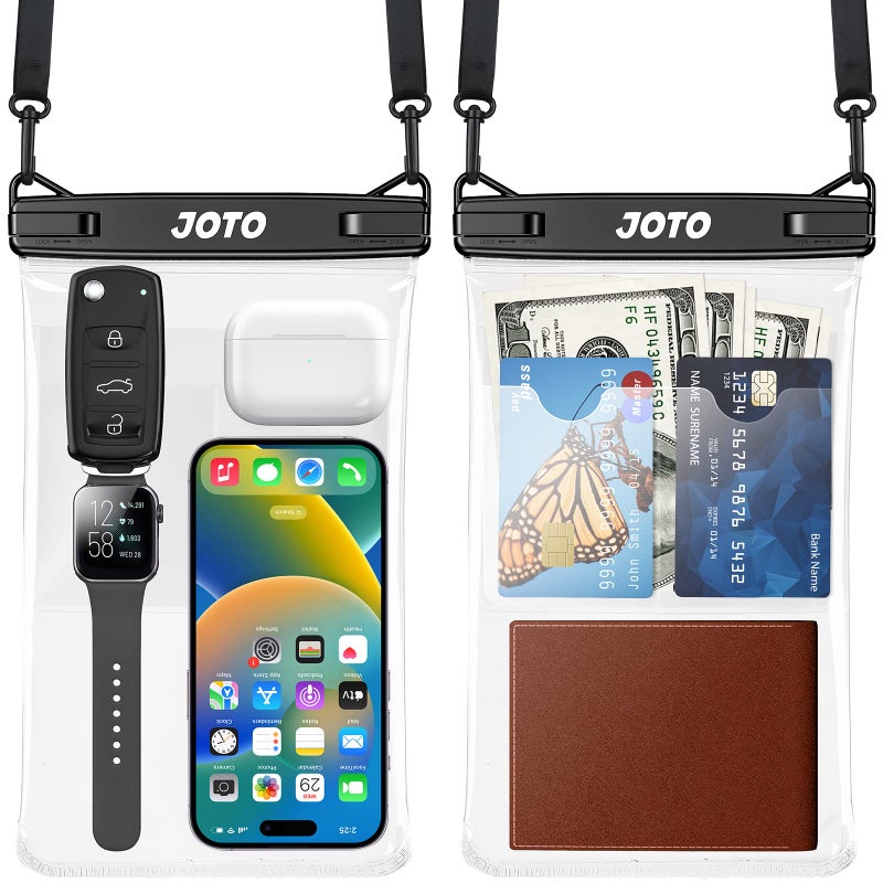 JOTO 2 Pack Large Waterproof Phone Pouch Bag, IPX8 Big Underwater Dry Bag with Lanyard for iPhone 15 14 Pro Max, Galaxy S24 S23 Ultra, Airpods Cash Credit Card, Beach Essentials -Black - Image 1