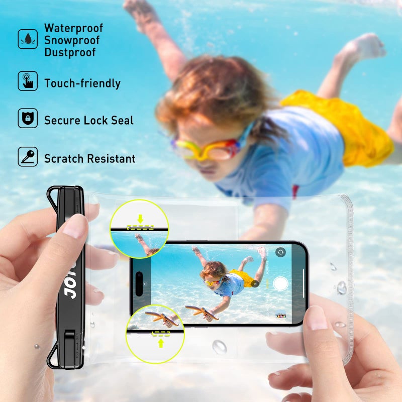 JOTO 2 Pack Large Waterproof Phone Pouch Bag, IPX8 Big Underwater Dry Bag with Lanyard for iPhone 15 14 Pro Max, Galaxy S24 S23 Ultra, Airpods Cash Credit Card, Beach Essentials -Black - Image 5