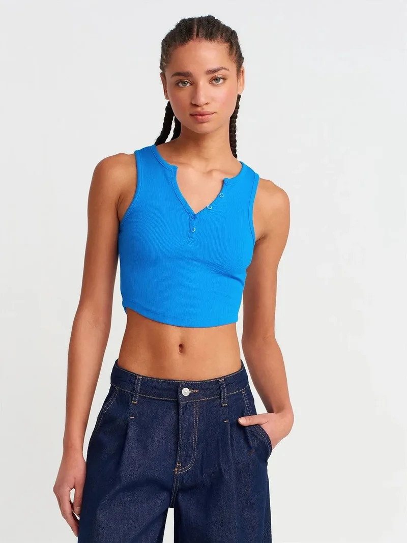 ديلفين Dilvin Women's Ribbed Crop Blouse With Buttons