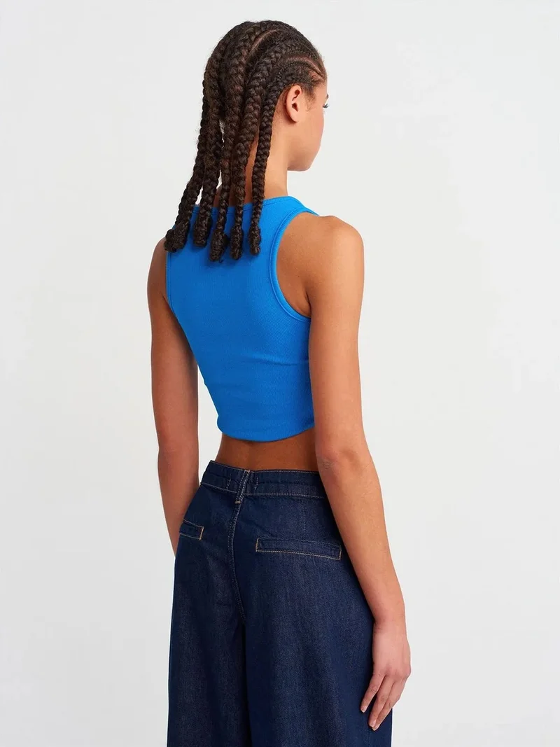 ديلفين Dilvin Women's Ribbed Crop Blouse With Buttons