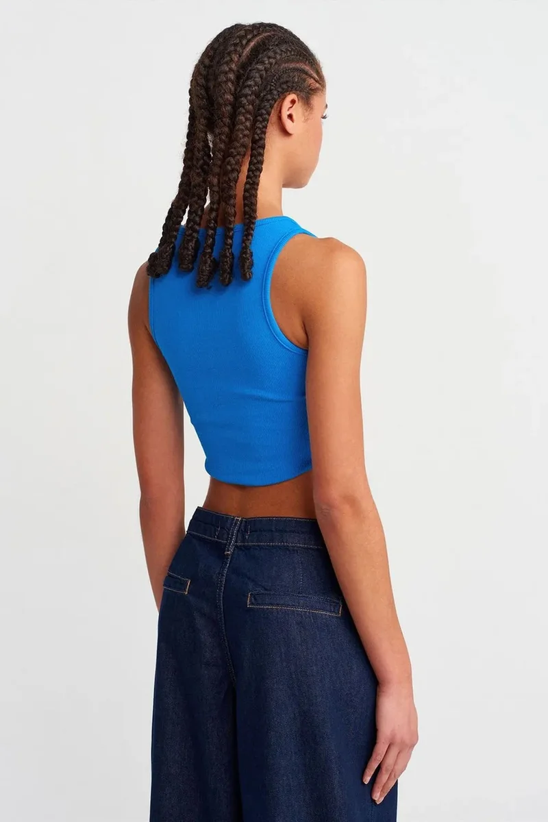ديلفين DILVIN Women's Ribbed Crop Blouse With Buttons