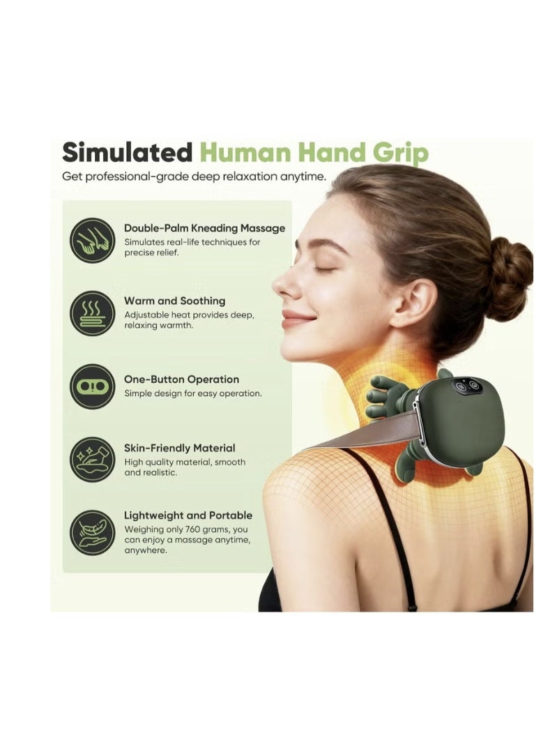 Fureul Cordless 4D Bionic Shiatsu Neck and Back Massager with Heat, Rechargeable Deep Tissue Kneading Electric Massager, Simulated Human Hand for Muscle Pain Relief & Relaxation (Green) - Image 2