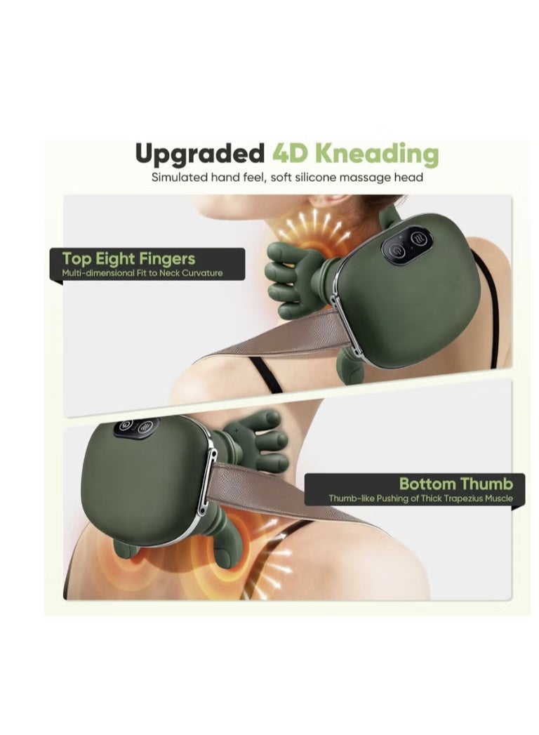 Fureul Cordless 4D Bionic Shiatsu Neck and Back Massager with Heat, Rechargeable Deep Tissue Kneading Electric Massager, Simulated Human Hand for Muscle Pain Relief & Relaxation (Green) - Image 3