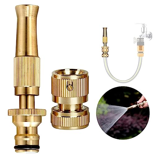 KITSSENTIAL Brass Water Spray Nozzle Water Spray Gun, Car Wash Nozzle, High Pressure Nozzle Spray Water Gun, Water Jet Hose Nozzles Pipe Pure Brass Water Spray Gun Nozzle Heavy Duty Suitable for 1/2" Hose Pipe Jet Adjustable Pressure Washer for Car Bike Gardening Pets Home Window & Plants Washing(Brass Nozzle) - Image 1
