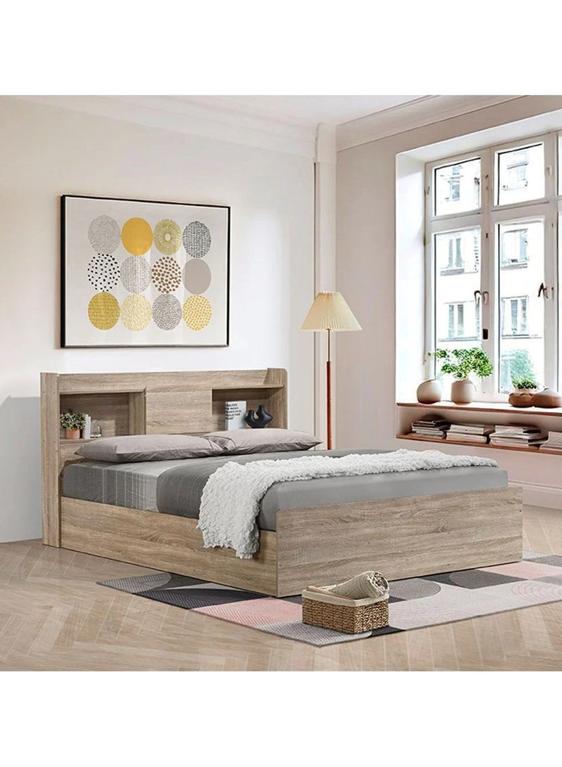 DANUBE HOME Supreme 160X200 Queen Bed Foil Lamited Strong And Sturdy Modern Design Wooden Single Bed Frame Furniture Quiet And Comfortable Beds - French Sonoma Oak - Image 1