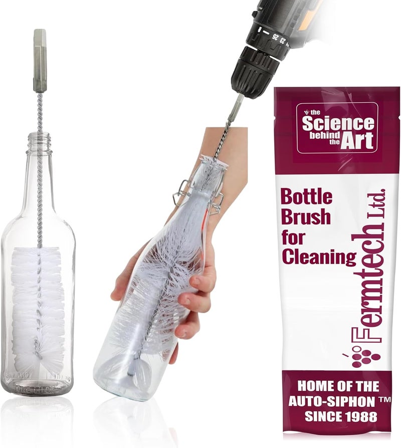 Fermtech Drill Bit Attachment Bottle Washer. Wine/Beer Bottle Brush for Cleaning. Clean any Cup, Sillicone Water Bottles, Stainless Steel Vacuum Tumblers. - Image 1