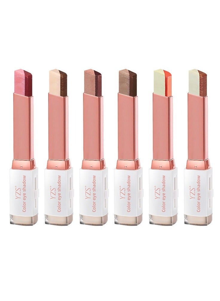 2 in 1 Double Color Eyeshadow Stick, Gradient Shimmer Eye Shadow Stick, Long Lasting Waterproof Easy to Color Eye Makeup for Beginners 6PCS - Image 1