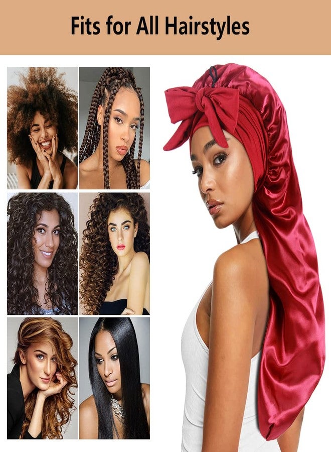 Heniho 2pcs Long Satin Bonnets with Tie Band, Large Braid Bonnet Silky Hair Cap for Locs Women Sleeping, C - Image 4