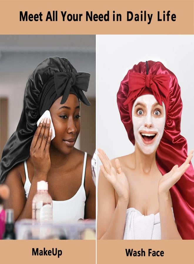 Heniho 2pcs Long Satin Bonnets with Tie Band, Large Braid Bonnet Silky Hair Cap for Locs Women Sleeping, C - Image 5