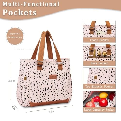 HSHRICH Large Women Lunch Bags for WorkInsulated Adult Lunch Box for WomenLeakproof Cooler Lunch Tote Bag with Storage Pocket Reusable Lunch Cooler Purse for Work Picnic Hiking 14L Pink Leopard - Image 3