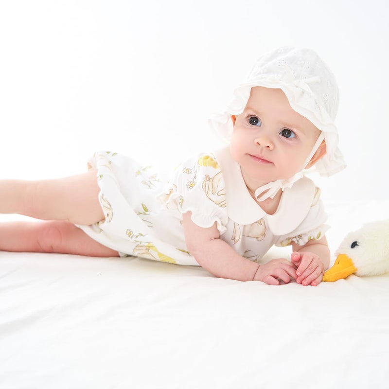 pureborn Baby Girls Bodysuit Peter Pan Collar Bubble Romper Easter Short Sleeve One-Piece Cotton Outfit Field Rabbit 0-3 Months - Image 2