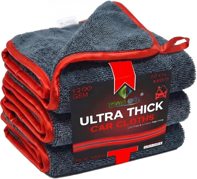 Towelogy Ultra Thick Microfiber Car Towels - 3 Pack, 1200GSM, 40x40cm - Image 1