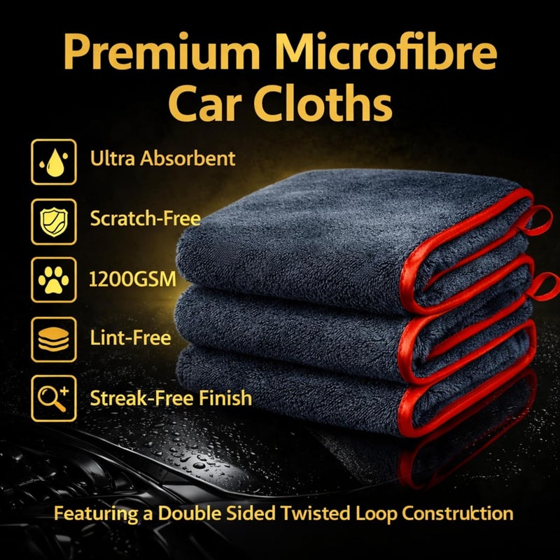 Towelogy Ultra Thick Microfiber Car Towels - 3 Pack, 1200GSM, 40x40cm - Image 2