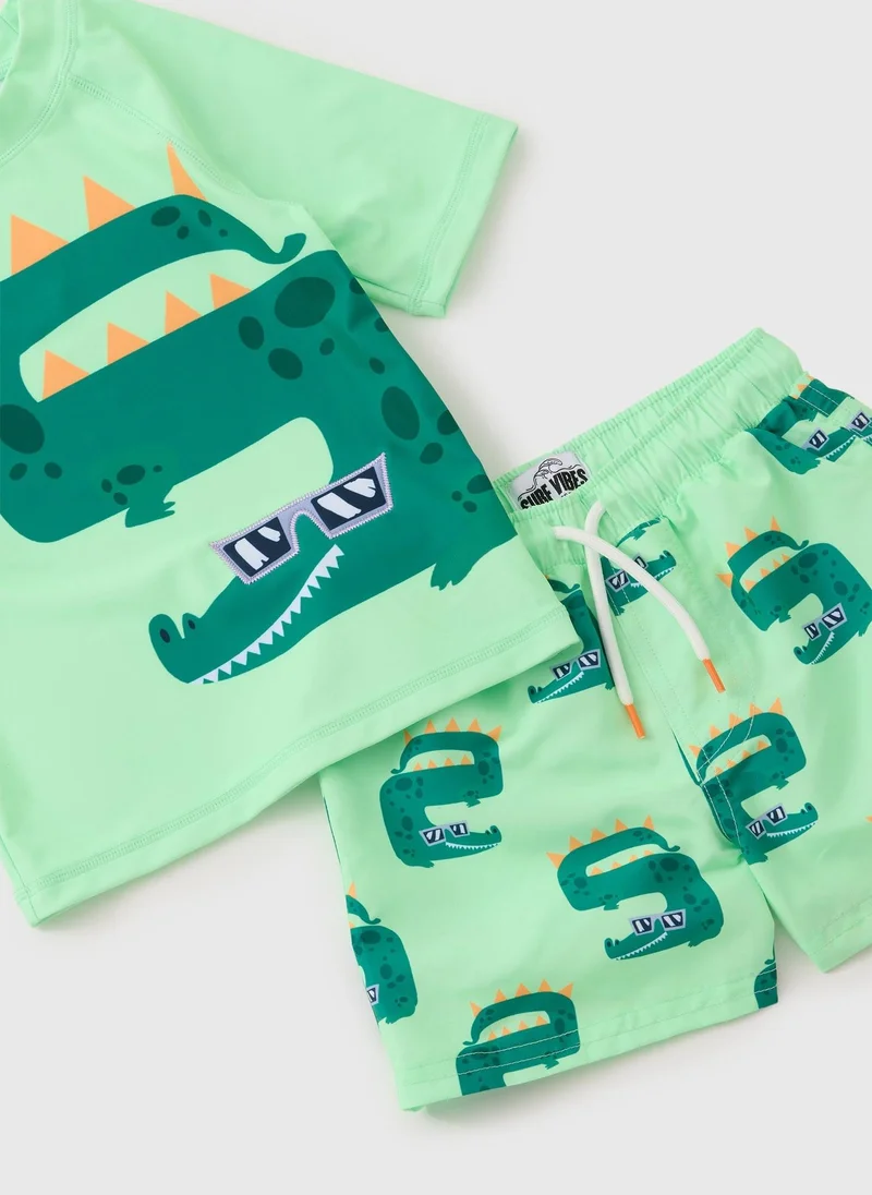 ماتلان Boys Green Crocodile Swim Set