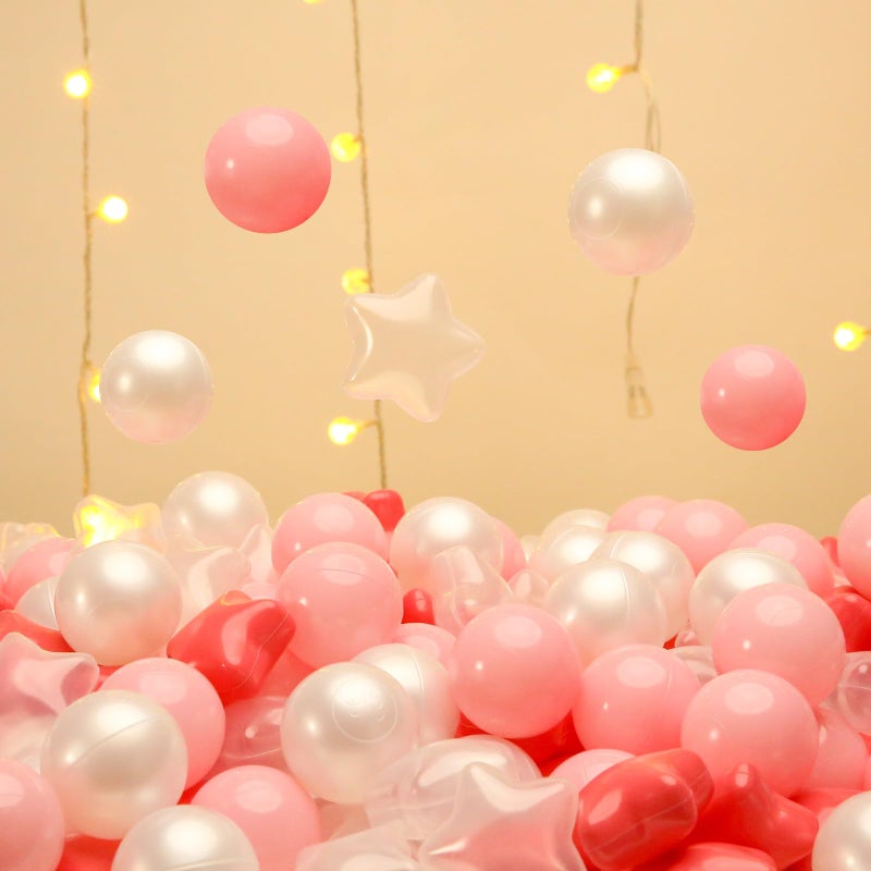 Trendplay Star Ball Pit Balls 100 للأطفال الصغار - كرة الكرة الخضراء أشكال الكرات البلاستيكية للأولاد Boys Ball Pit Fun Birthday Party Christmas Cream Colors Pink+Pearl White - Image 5
