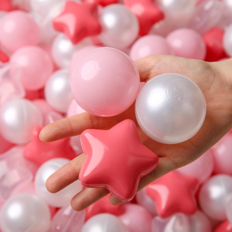 Trendplay Star Ball Pit Balls 100 للأطفال الصغار - كرة الكرة الخضراء أشكال الكرات البلاستيكية للأولاد Boys Ball Pit Fun Birthday Party Christmas Cream Colors Pink+Pearl White - Image 3
