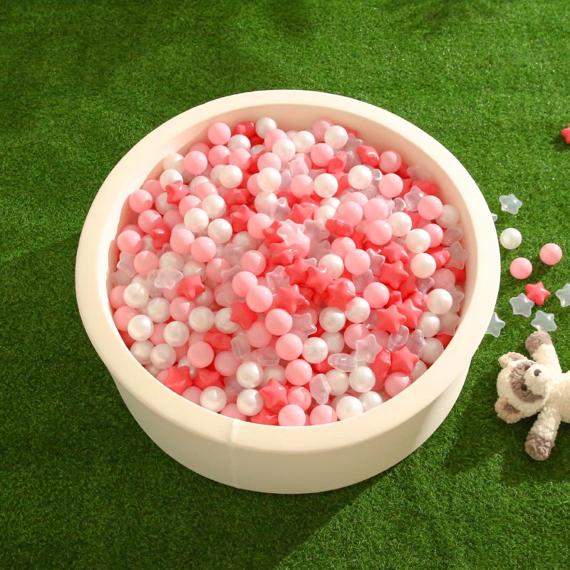 Trendplay Star Ball Pit Balls 100 للأطفال الصغار - كرة الكرة الخضراء أشكال الكرات البلاستيكية للأولاد Boys Ball Pit Fun Birthday Party Christmas Cream Colors Pink+Pearl White - Image 2